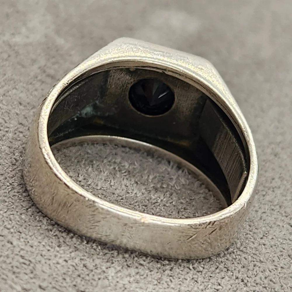 Signet Ring Men's 9.75 Silver 925 Black Onyx Marcasite Marquise Cut Bold Gothic